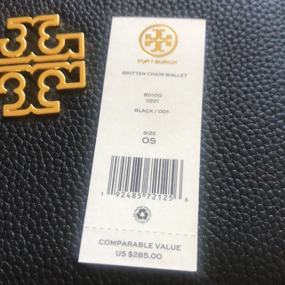 Tory Burch Britten Chain Wallet Leather Crossbody Black - Picture 6 of 6